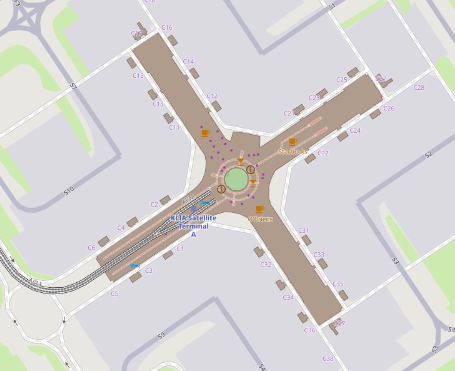 Current displayed map of KLIA (Terminal 1), with gate numbers assigned