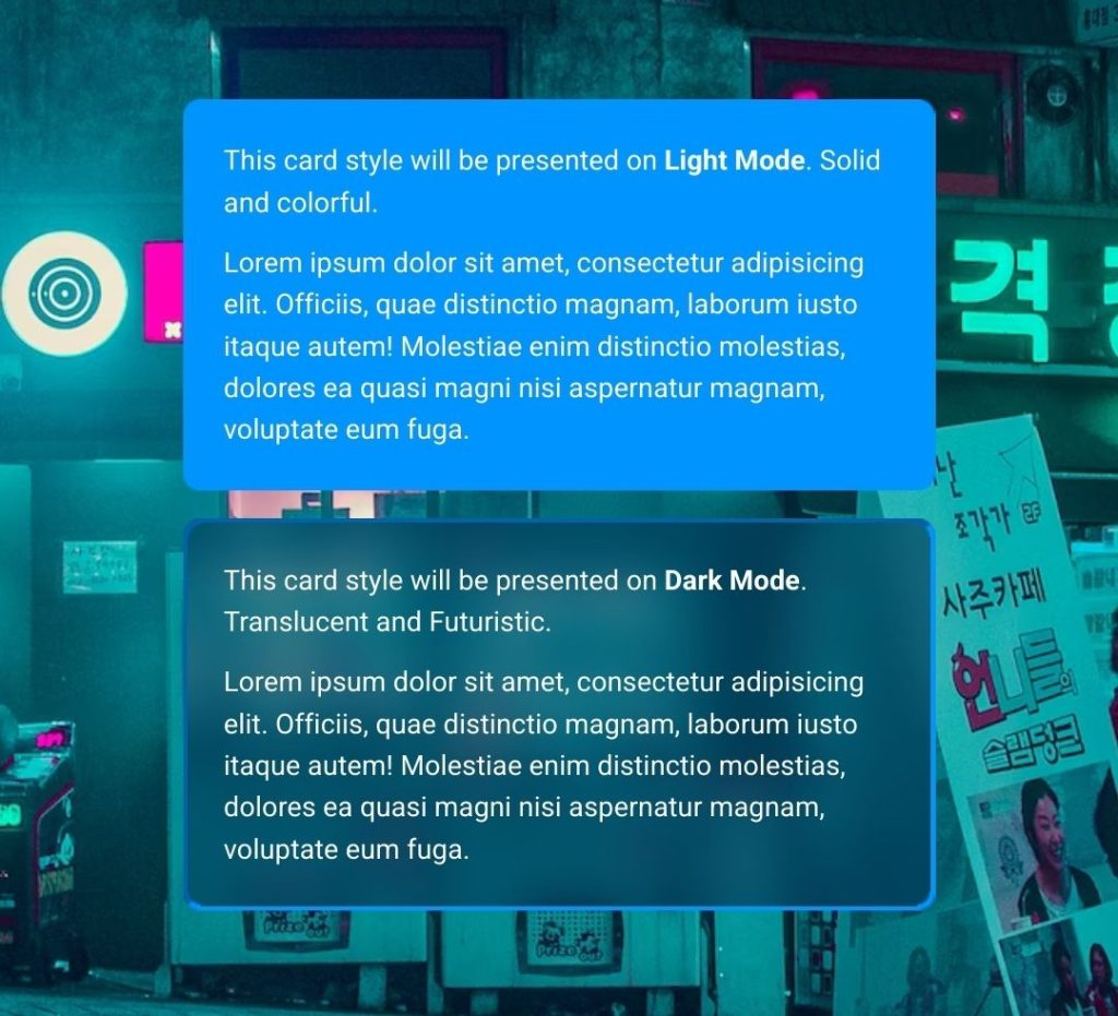 A preview of the original implementation of the glass-card effect circa 2019, originally published on CodePen.