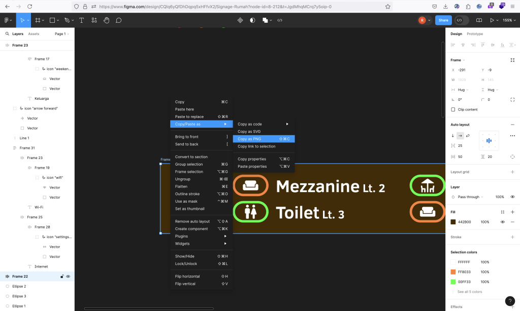 A screenshot of a Figma design file on Firefox 127, showcasing that the special Copy as SVG and Copy as PNG features are available, unlike in Firefox 126 and lower.